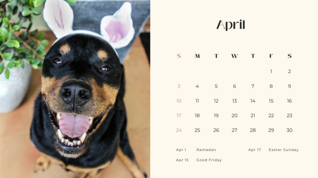 April 2022 digital calendar